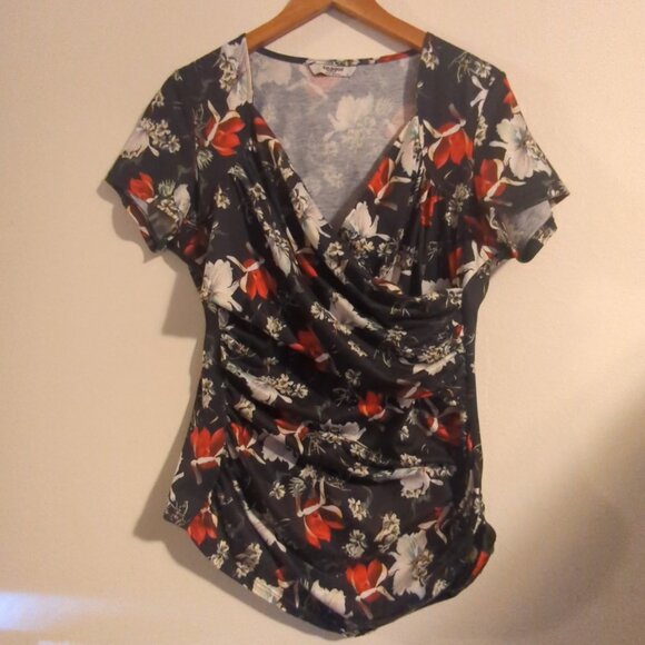 Zeagoo Short Sleeve V-Neck Ruched Blouse Size L - Picture 2 of 8